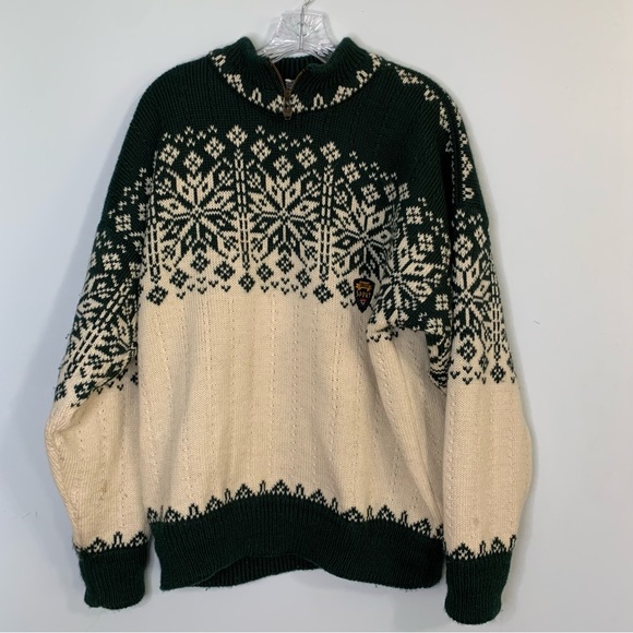 Dale of Norway Other - Dale of Norway Green & Cream Snowflake Print 100% Wool Lined Pullover Sweater S